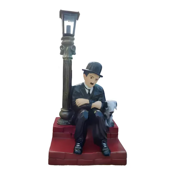 Figura dekoracyjna Chaplin siedzący z psem H: 70cm z żywicy