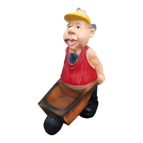 Figura dekoracyjna Ogrodnik z taczką H: 87cm z żywicy
