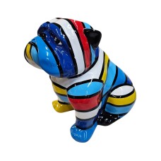 Figura Buldog Pop-Art Hard-edge De Stijl Mondrian pasy multicolor wysoki połysk żywica H: 20cm