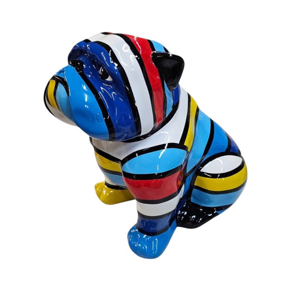 Figura Buldog Pop-Art Hard-edge De Stijl Mondrian pasy multicolor wysoki połysk żywica H: 20cm