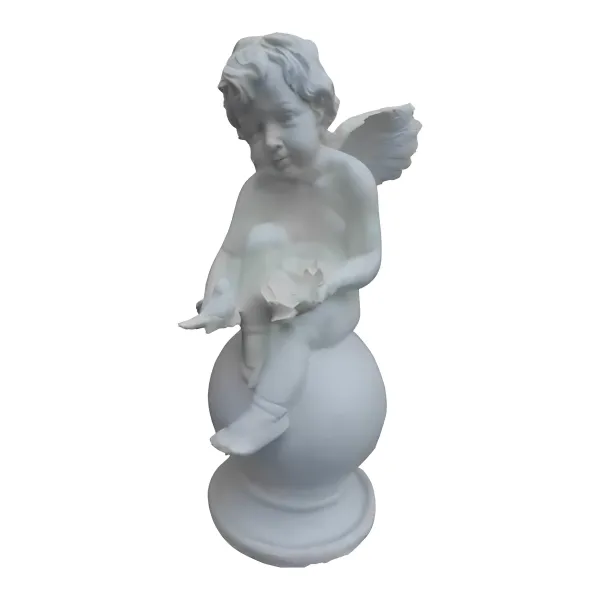 Figura dekoracyjna Anioł na kuli z kwiatem H: 75cm z żywicy