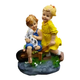 Figura dekoracyjna Dzieci na ławce z królikiem H: 75cm z żywicy - zdjęcie 2