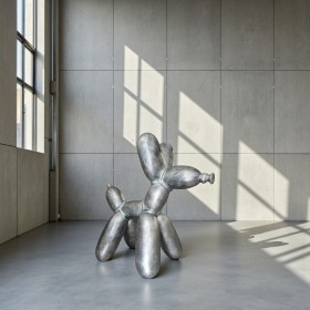 Figura Pies Balloon Dog XL Pop-Art srebrny wysoki połysk żywica H: 110cm - zdjęcie 4