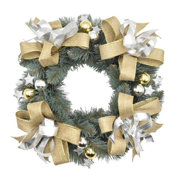 Wianek dekorowany srebrzysty adwentowy 25 cm GOLDEN FROST
