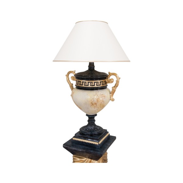 Lampa a'la marmur w kształcie czarnej amfory ze złotymi wstawkami, H: 0,8m