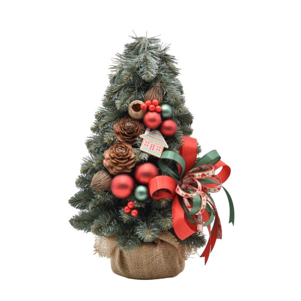 Choinka stożkowa dekorowana srebrzysta 40 cm NOEL