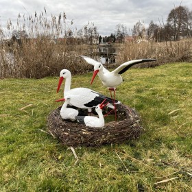 Bocian ogrodowy gniazdo bocianie 4 bociany bocian duży, lecący, mały, klekot do ogrodu - zdjęcie 5