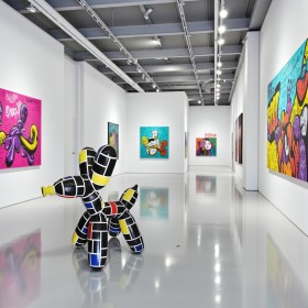 Figura Balloon Dog XL Pop-Art De Stijl Mondrian czarny wysoki połysk żywica H: 110cm - zdjęcie 3