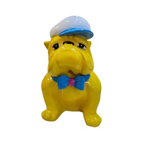 Figura Buldog Pop-Art Neo-Pop żółty z czapką i muchą wysoki połysk żywica H: 40cm - zdjęcie 2