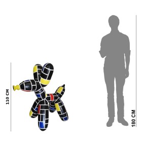 Figura Balloon Dog XL Pop-Art De Stijl Mondrian czarny wysoki połysk żywica H: 110cm - zdjęcie 6