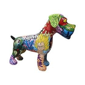 Figura Terier Pop-Art Street-Art Manga Collage wielokolorowa wysoki połysk żywica - zdjęcie 1