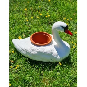 Figura ozdobna ŁABĘDŹ PŁYWAJĄCY Donica brązowa H: 27cm ogrodowa - zdjęcie 2