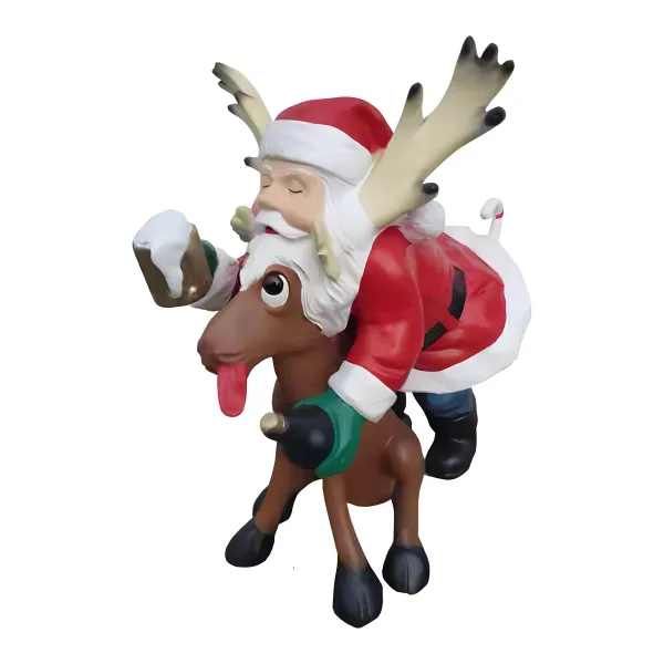 Figura dekoracyjna Św. Mikołaj na reniferze H: 53cm z żywicy