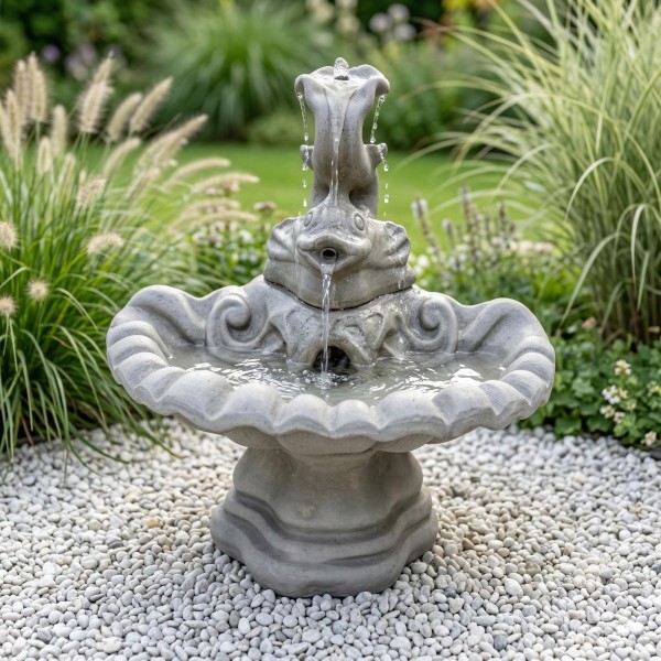 Mała fontanna ogrodowa F19 H: 35 cm biały cement